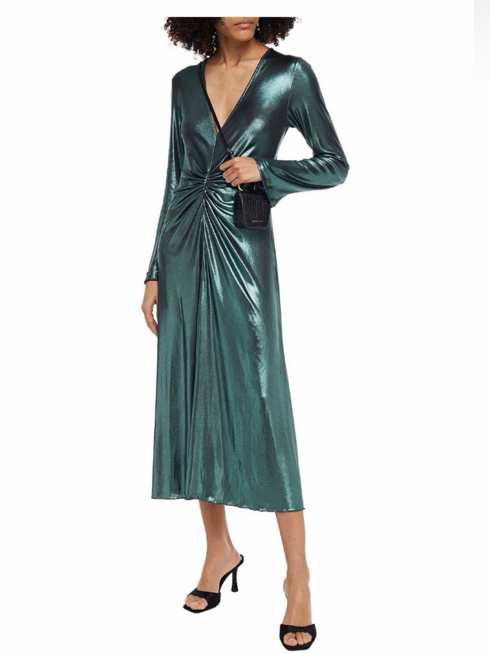 Rotate Birger Christensen No 7 Metallic Green Stretch-jersey Midi Dress S $380